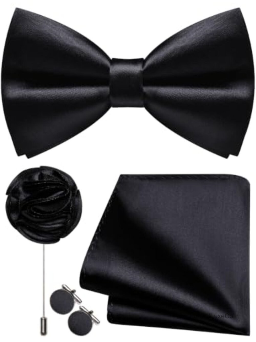 Men's Silk Bow Tie Set 4PCS with Pocket Square Cufflinks Lapel Pin